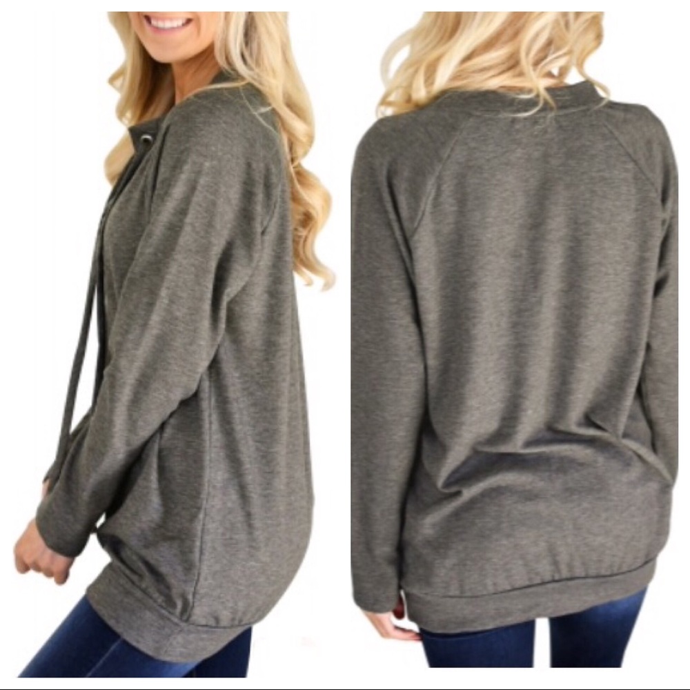 Last one! Lace up Grey Sweatshirt - Picture 2 of 4